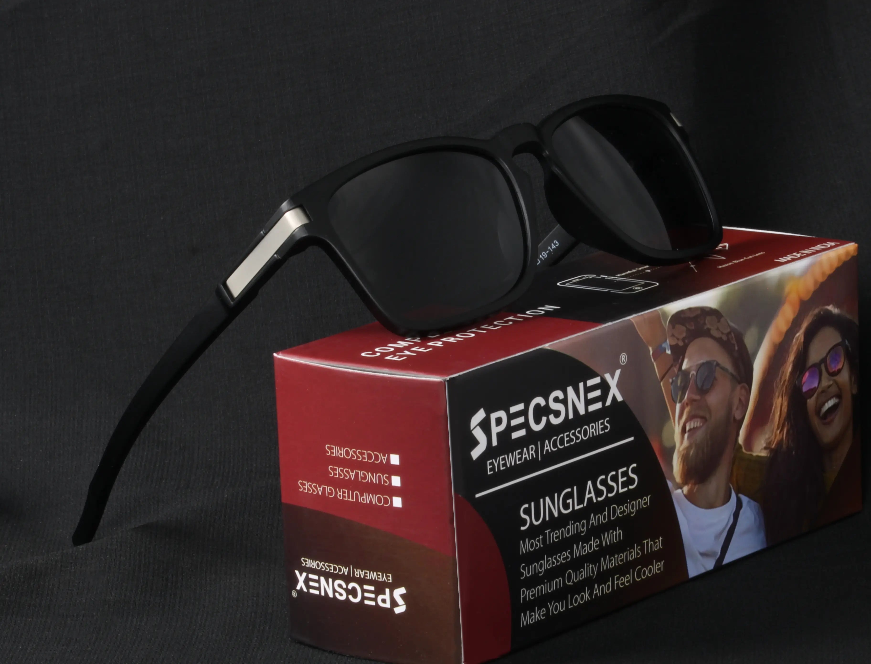 Specsnex TAC UV Protected Retro Black Polarized Sunglasses For Men