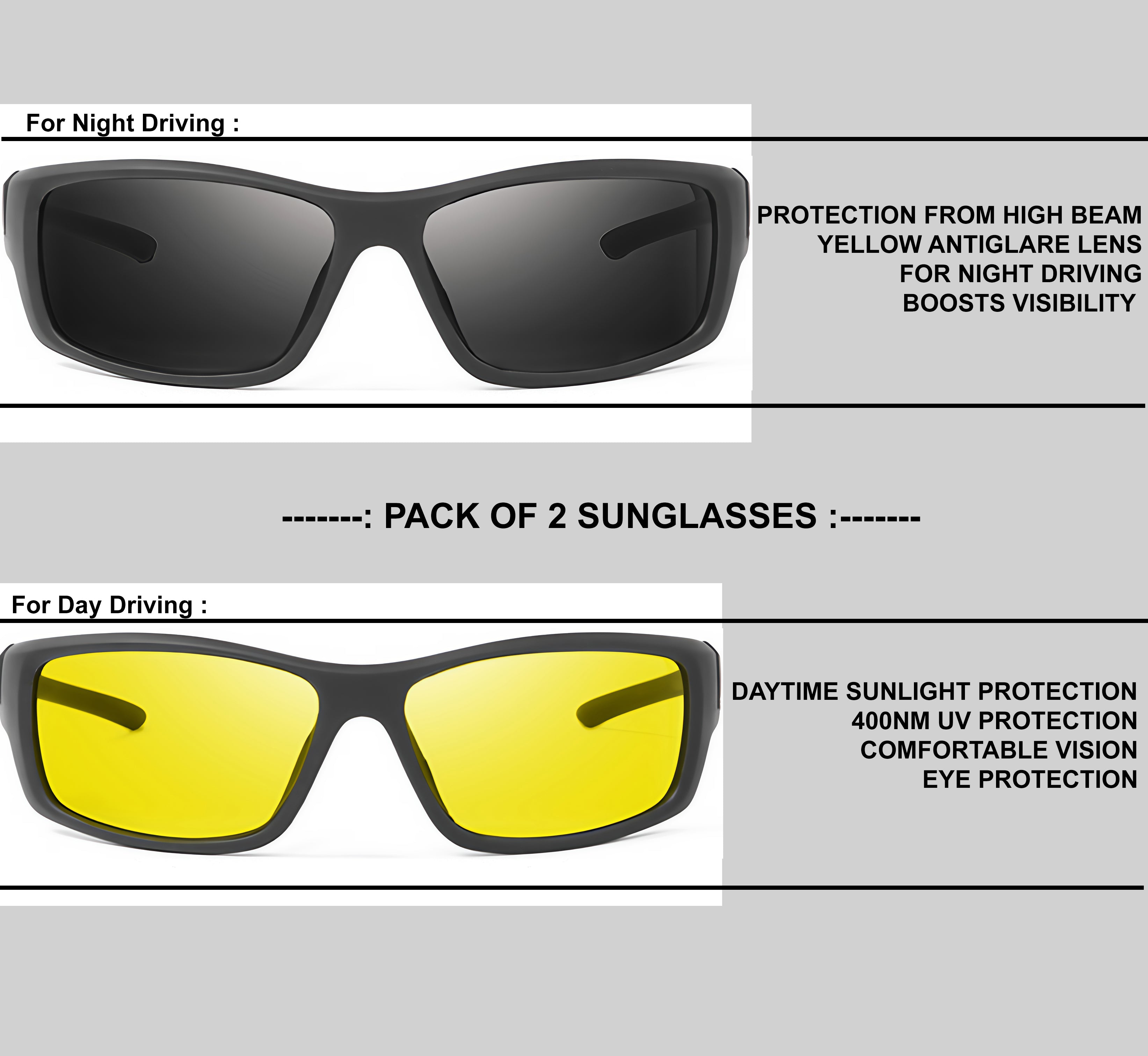 Specsnex Combo of night driving and day time riding uv protected sunglasses