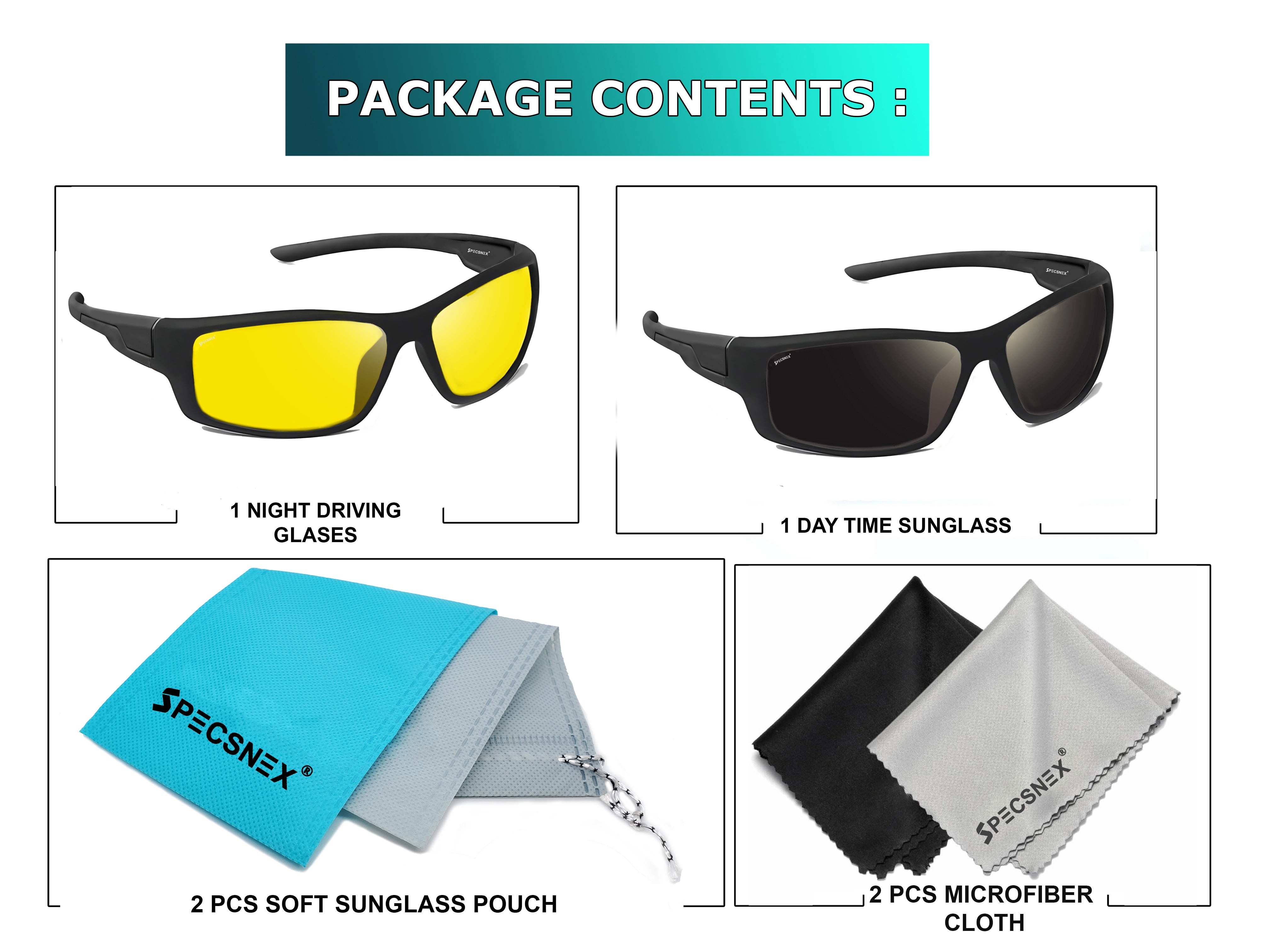 Specsnex Combo of night driving and day time riding uv protected sunglasses