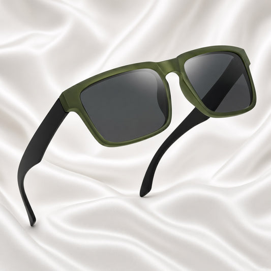 Specsnex x CP | Rubber Finish Square Sunglasses | Dark Olive TR90 Frame | 100% UV Protection