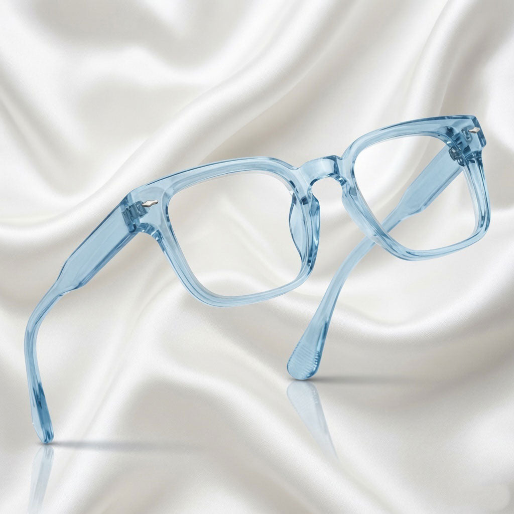 Specsnex x Thicker | Sky Blue Frame Clear Lens | Tr90 Square Glossy Frame With Clear Transparent 100% UV Protected Lenses