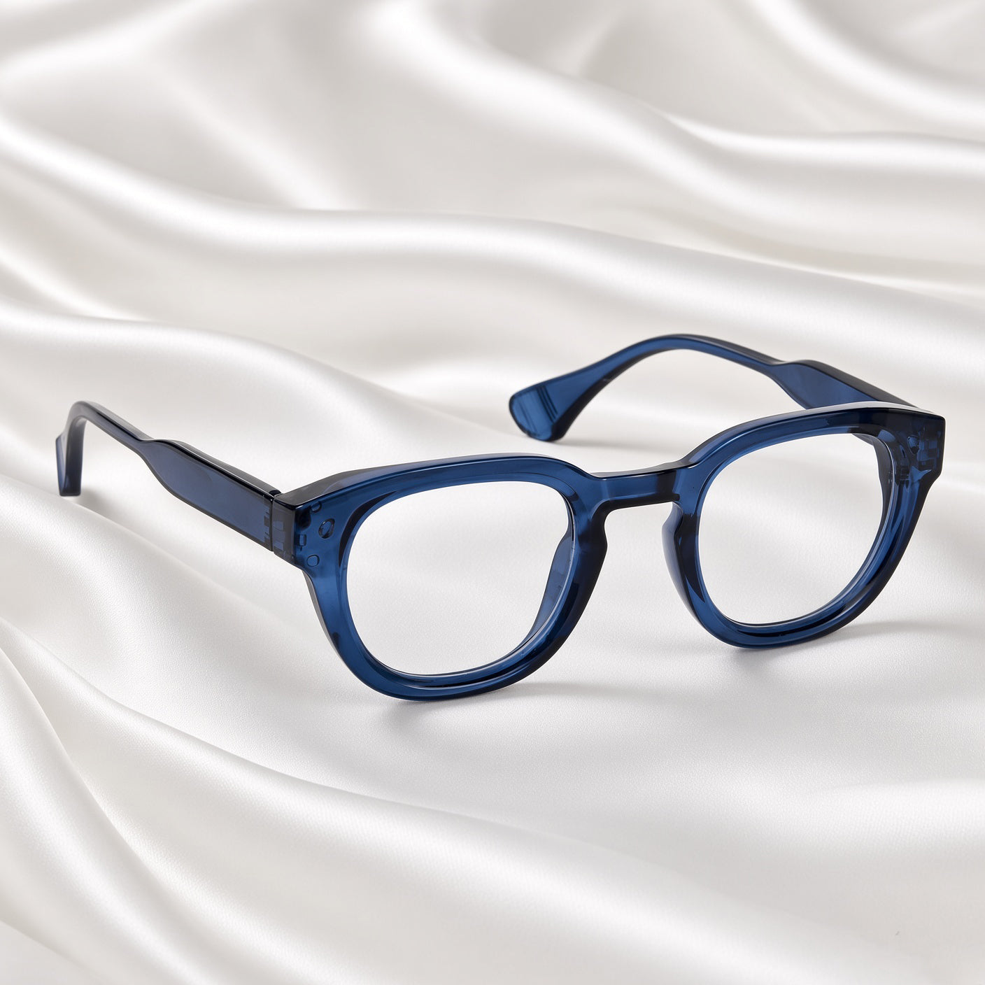 Specsnex x NOVA| Glossy Round Glasses | NAVY TR90 Frame | Clear 100% UV Lenses