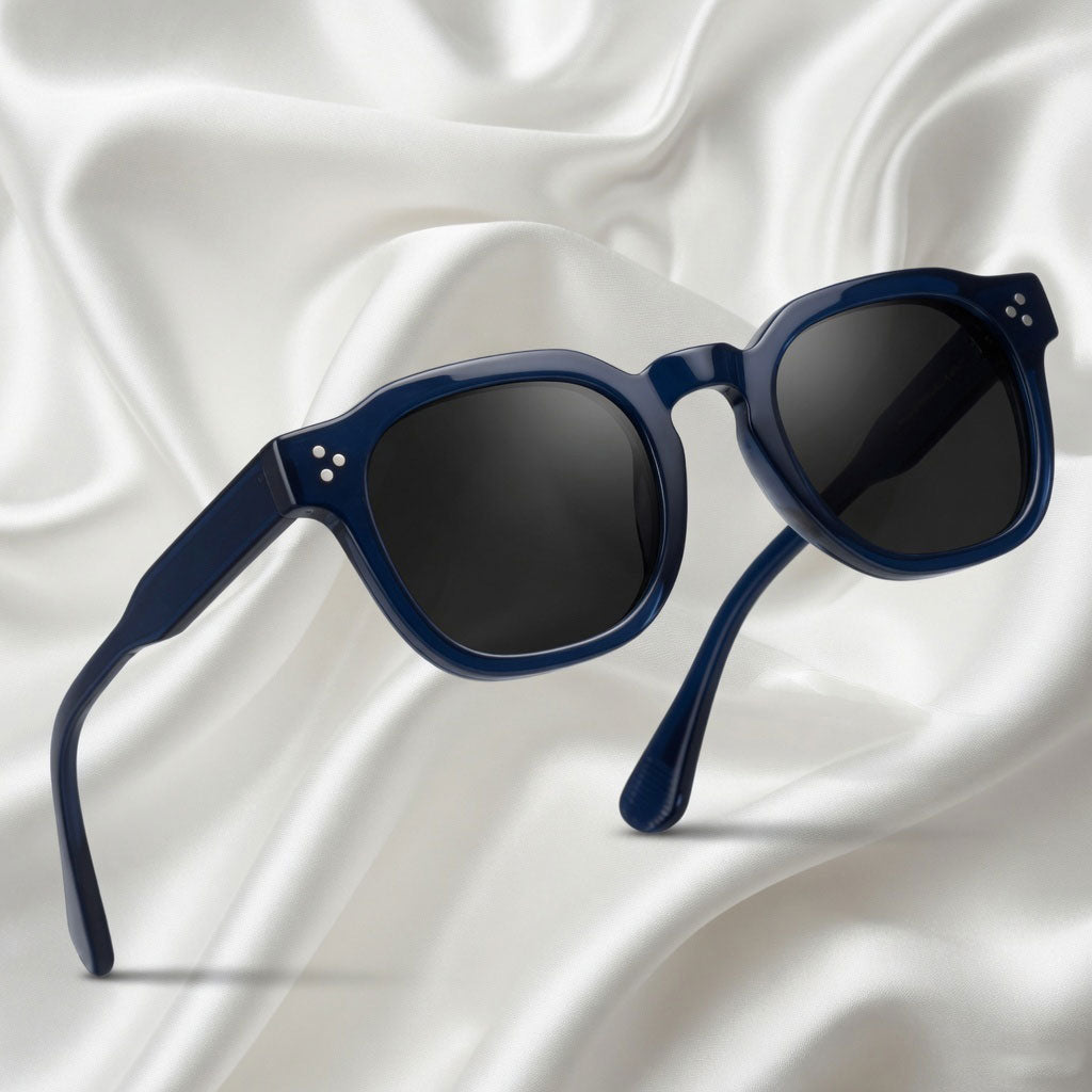 Specsnex x Robust | Glossy Round Sunglasses | Navy Blue TR90 Frame | 100% UV Protection