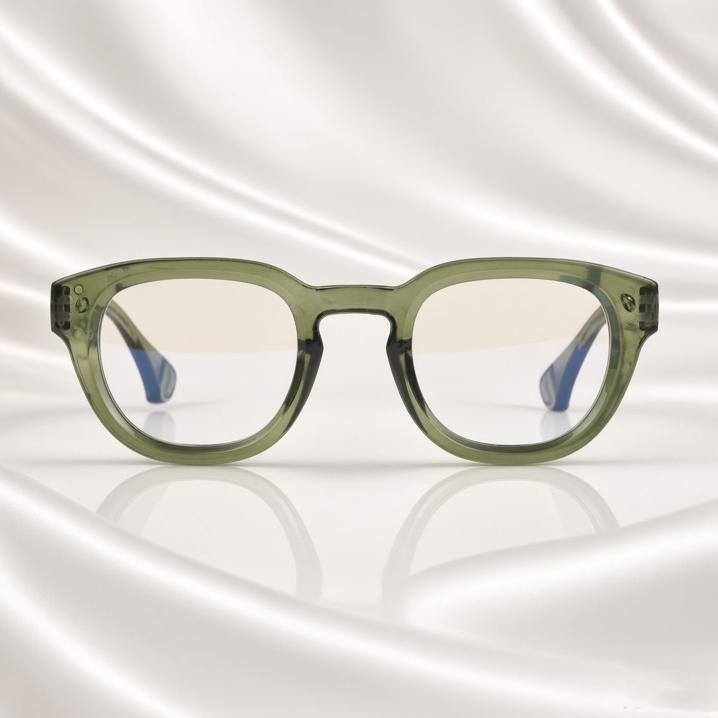 Specsnex x NOVA| Glossy Round Glasses | OLIVE TR90 Frame | Clear 100% UV Lenses