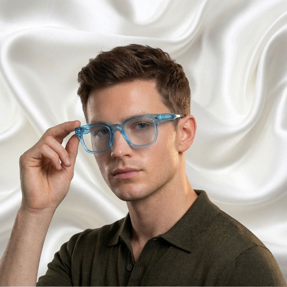 Specsnex x Thicker | Sky Blue Frame Clear Lens | Tr90 Square Glossy Frame With Clear Transparent 100% UV Protected Lenses