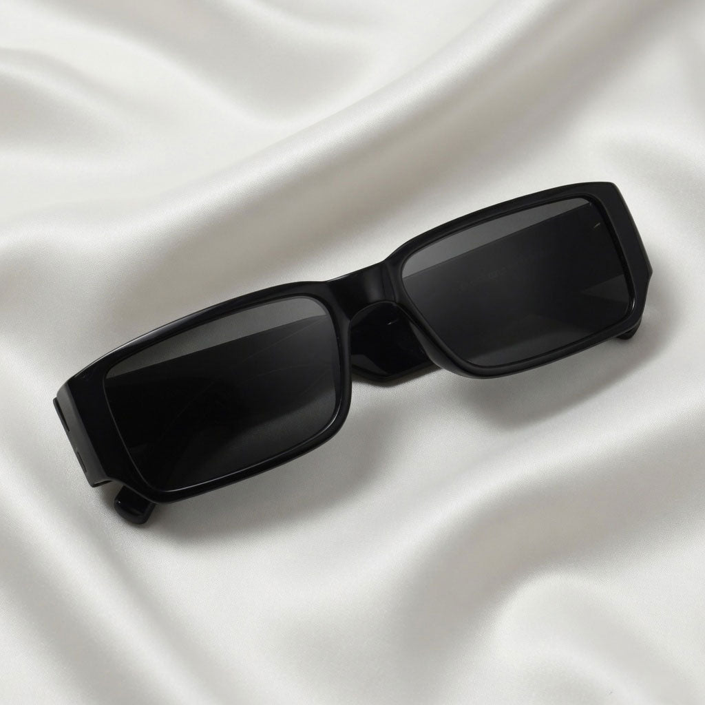 Specsnex x Contour | Rectangular Sunglasses | Full Black Glossy TR90 Frame | 100% UV Protection