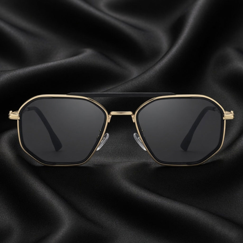 Specsnex x KING | Metal Gold Square Frame WIth 100% UV Protected Lenses