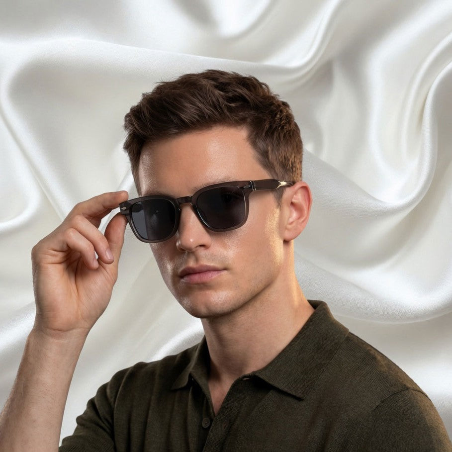 Specsnex x THICKER Sunglasses | Dark Grey Frame Black Lens | Glossy Square TR90 Frame With 100% UV Protected Lenses