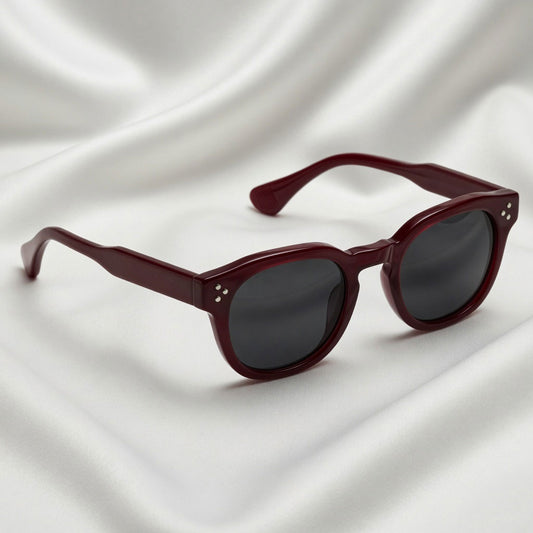 Specsnex x ROBUST Sunglasses | Glossy Dark Maroon Frame, Black Lenses | Round TR90 Frame With 100% UV Protected Lenses