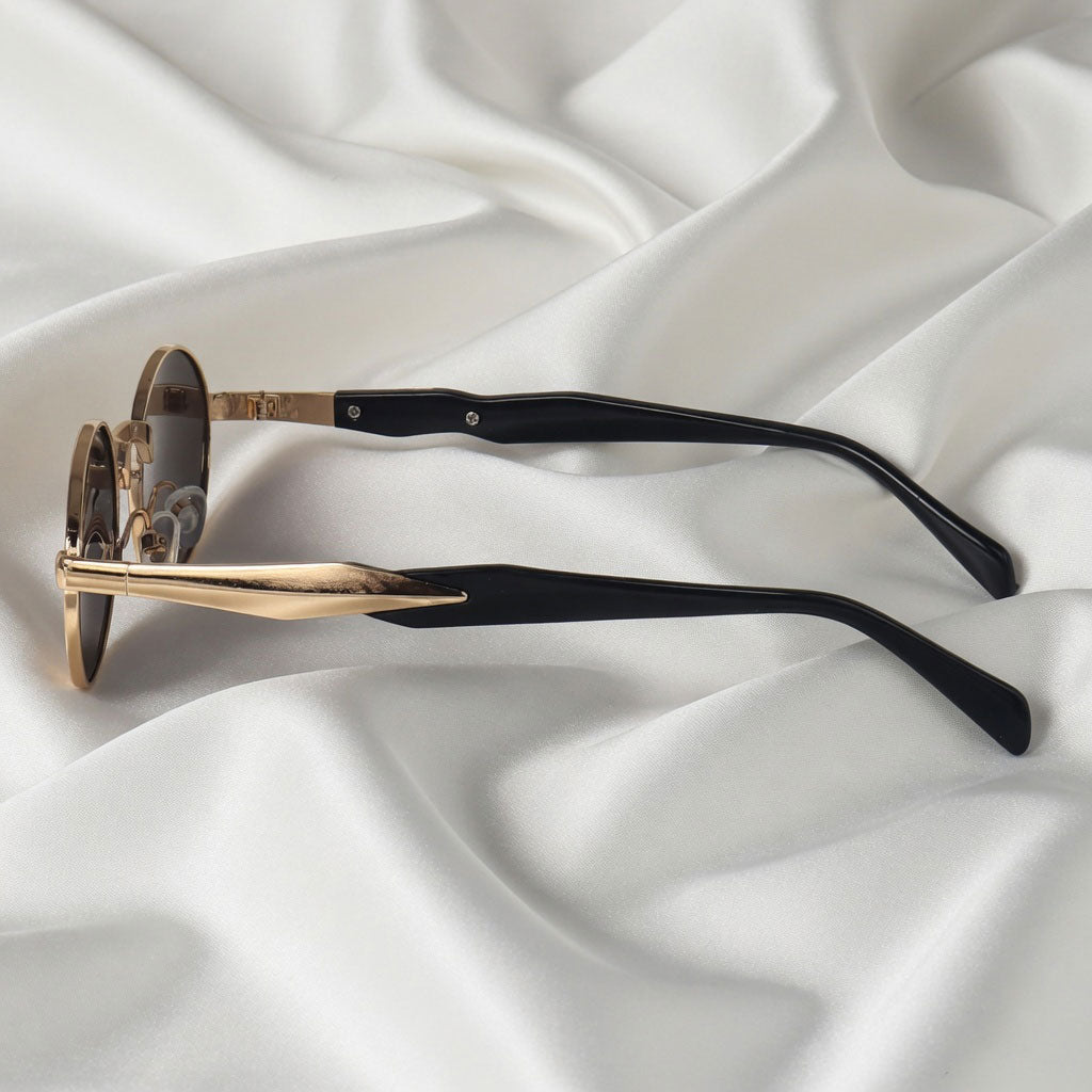 Specsnex x Royal | Oval Sunglasses with Gold Metal Accents | Black Lenses | 100% UV Protection