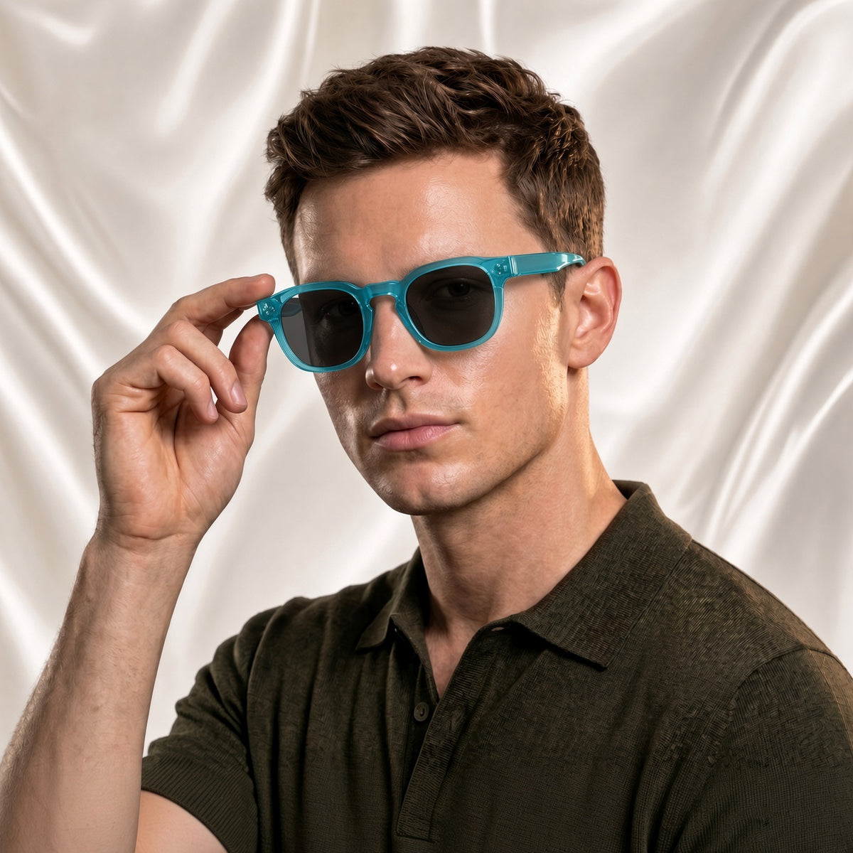 Specsnex x Robust | Glossy Round Sunglasses |Turquoise Translucent TR90 Frame | 100% UV Protection
