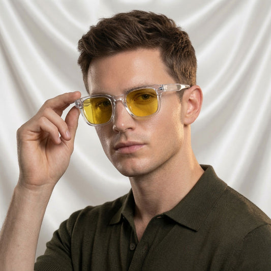 Specsnex x Thicker | Glossy Square Sunglasses | Clear TR90 Frame | Night Vision 100% UV Lenses