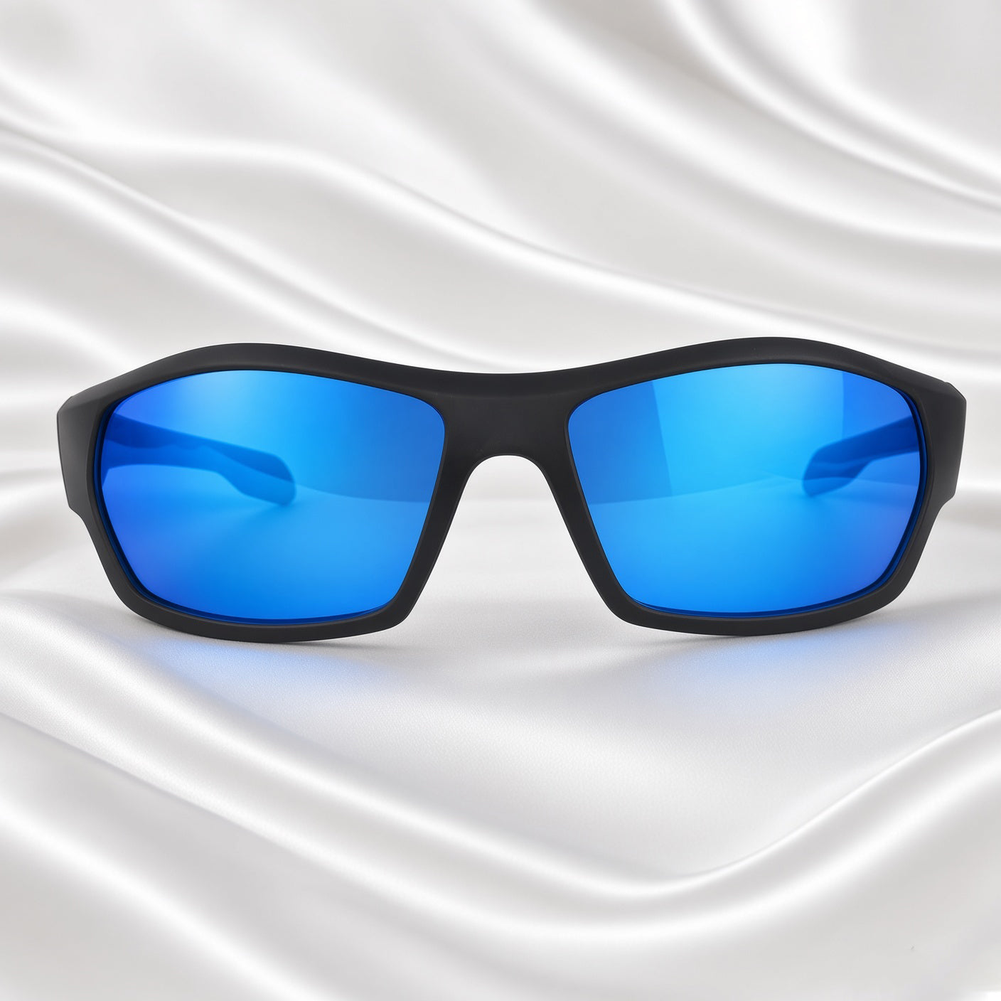 Specsnex x CHASING | Wrap Around Sports Sunglasses | Black Rubber Coated TR90 Frame | Blue Mirror 100% UV Lenses