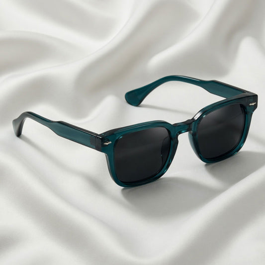 Specsnex x THICKER Sunglasses | Glossy Dark Teal Frame, Black Lenses | Square TR90 Frame With 100% UV Protected Lenses