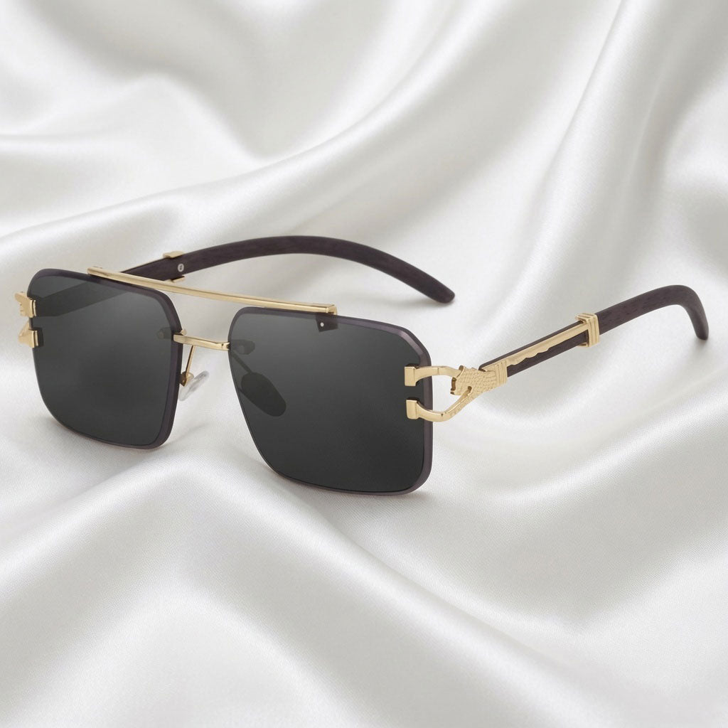 Specsnex x ECLIPSE | Rimless Square Black And Gold Frames And 100% UV Protected Black Lenses