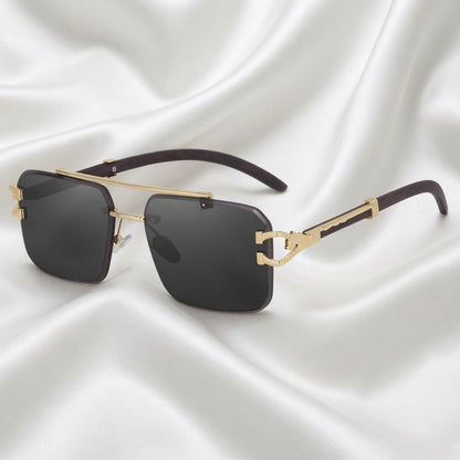 Specsnex x ECLIPSE | Rimless Square Black And Gold Frames And 100% UV Protected Black Lenses