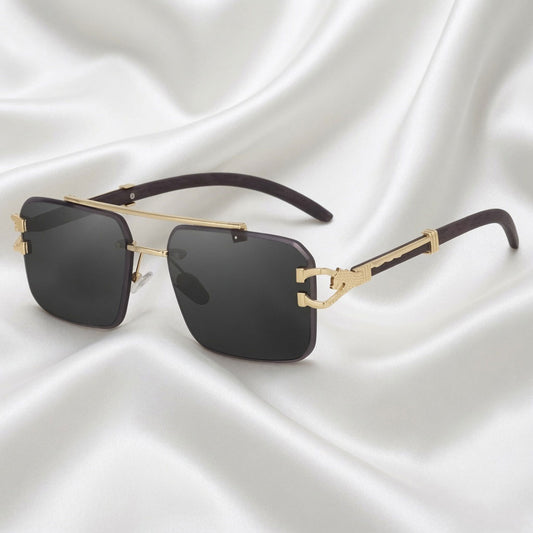 Specsnex x ECLIPSE | Rimless Square Black And Gold Frames And 100% UV Protected Black Lenses