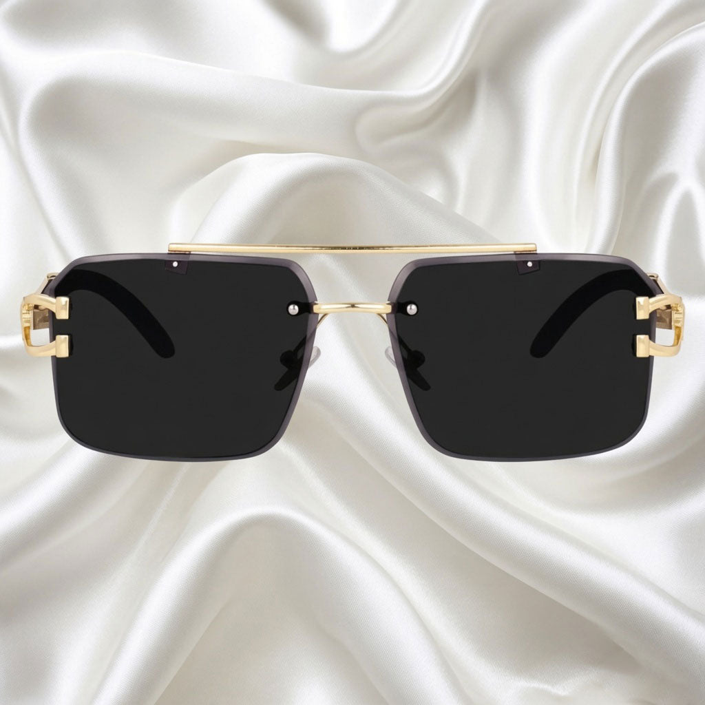 Specsnex x ECLIPSE | Rimless Square Black And Gold Frames And 100% UV Protected Black Lenses