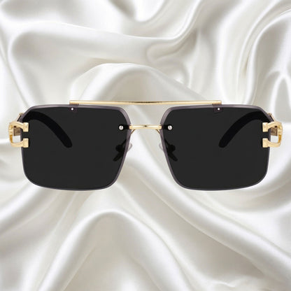 Specsnex x ECLIPSE | Rimless Square Black And Gold Frames And 100% UV Protected Black Lenses