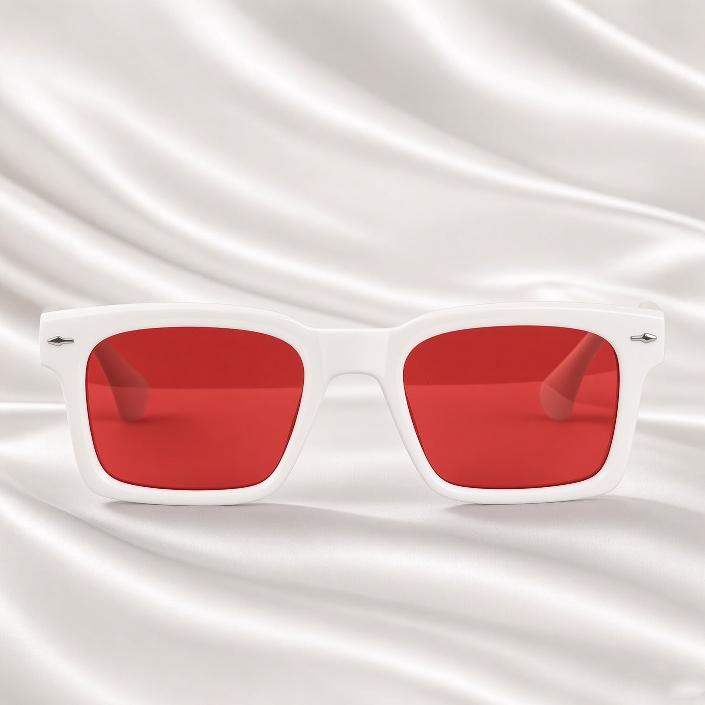 Specsnex x Fusion|  Glossy Square Sunglasses | White TR90 Frame | RED TINT 100% UV Protection