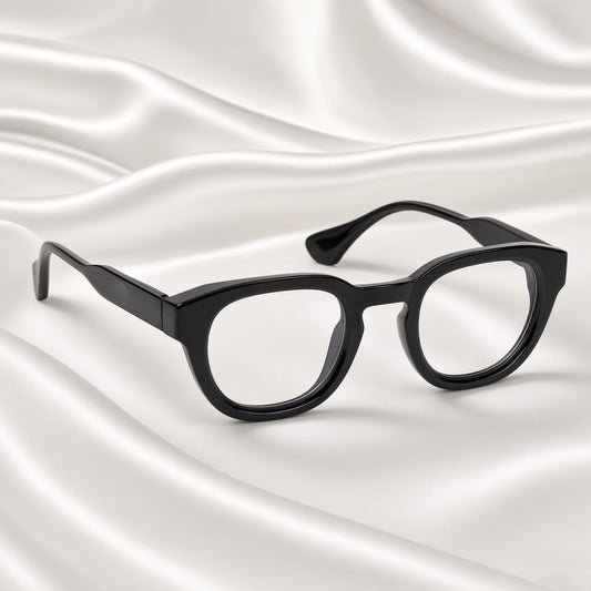 Specsnex x NOVA| Glossy Round Glasses | BLACK TR90 Frame | Clear 100% UV Lenses