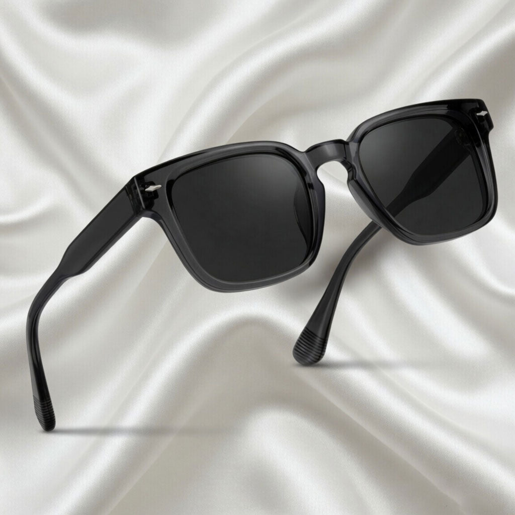 Specsnex x THICKER Sunglasses | Dark Grey Frame Black Lens | Glossy Square TR90 Frame With 100% UV Protected Lenses