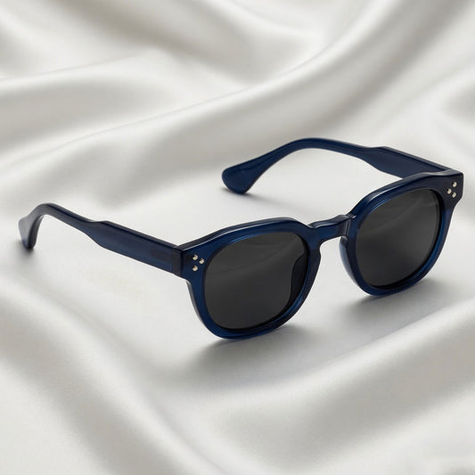 Specsnex x ROBUST Sunglasses | Glossy Navy Blue Frame, Black Lenses | Round TR90 Frame With 100% UV Protected Lenses