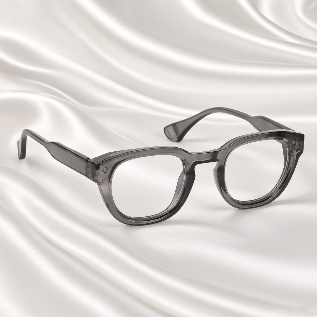 Specsnex x NOVA| Glossy Round Glasses | DARK GREY TR90 Frame | Clear 100% UV Lenses