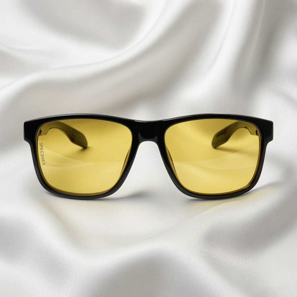Specsnex x Crimson | Square Black TR90 Glossy Frame With Night Vision 100% UV Protected Lenses