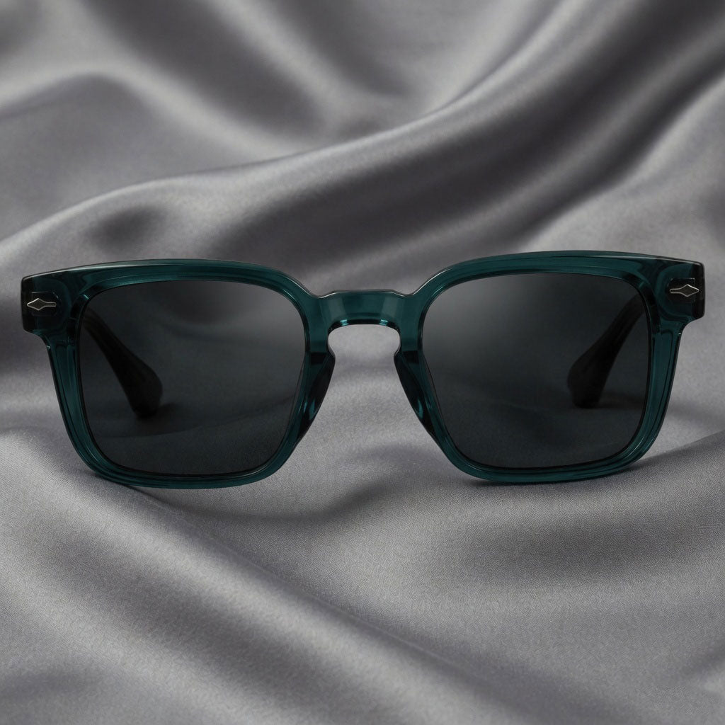 Specsnex x THICKER | Dark Teal Front And Translucent Black Square TR90 Glossy Frame With 100% UV Protected Black Lenses
