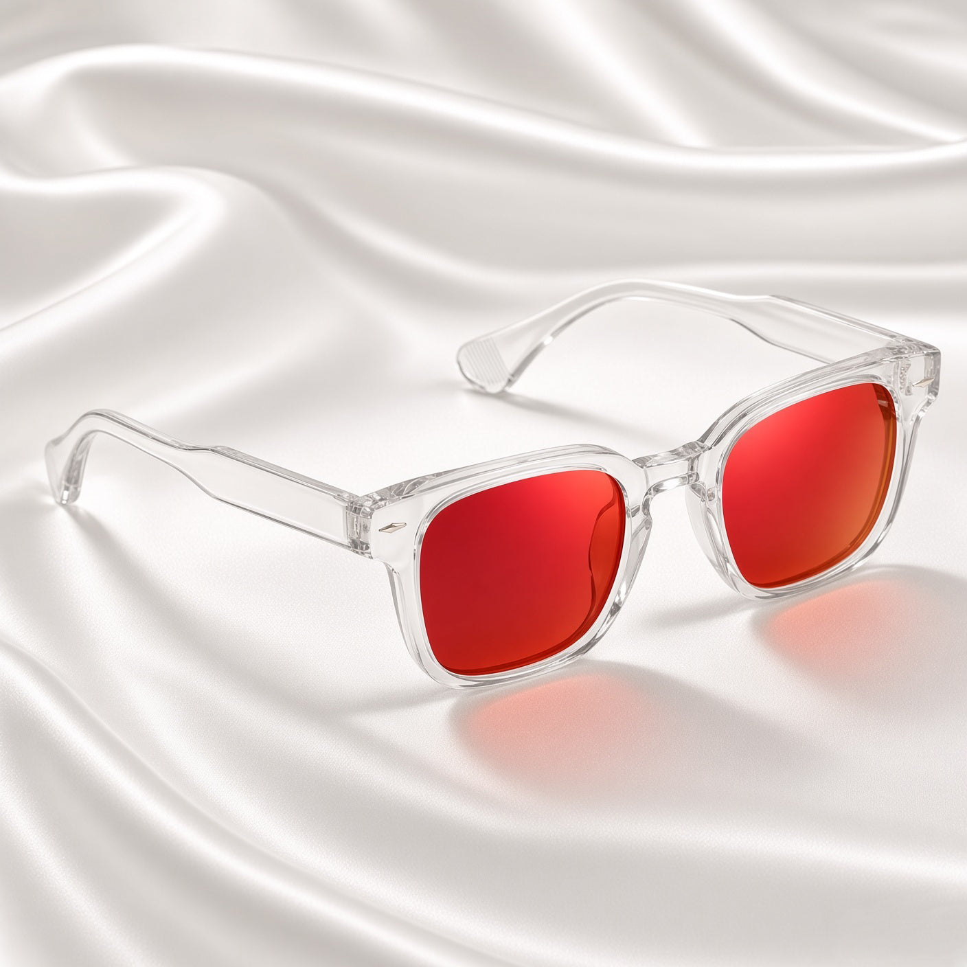 Specsnex x Thicker | Glossy Square Sunglasses | Transparent TR90 Frame | Red Mirror 100% UV Lenses