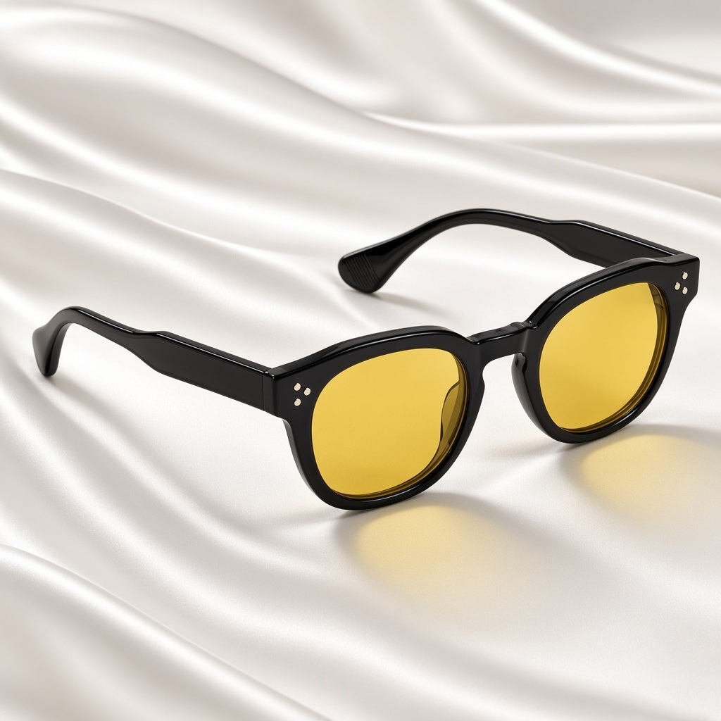 Specsnex x Robust | Glossy Round Sunglasses | BLACK TR90 Frame | Night Vision 100% UV Lenses