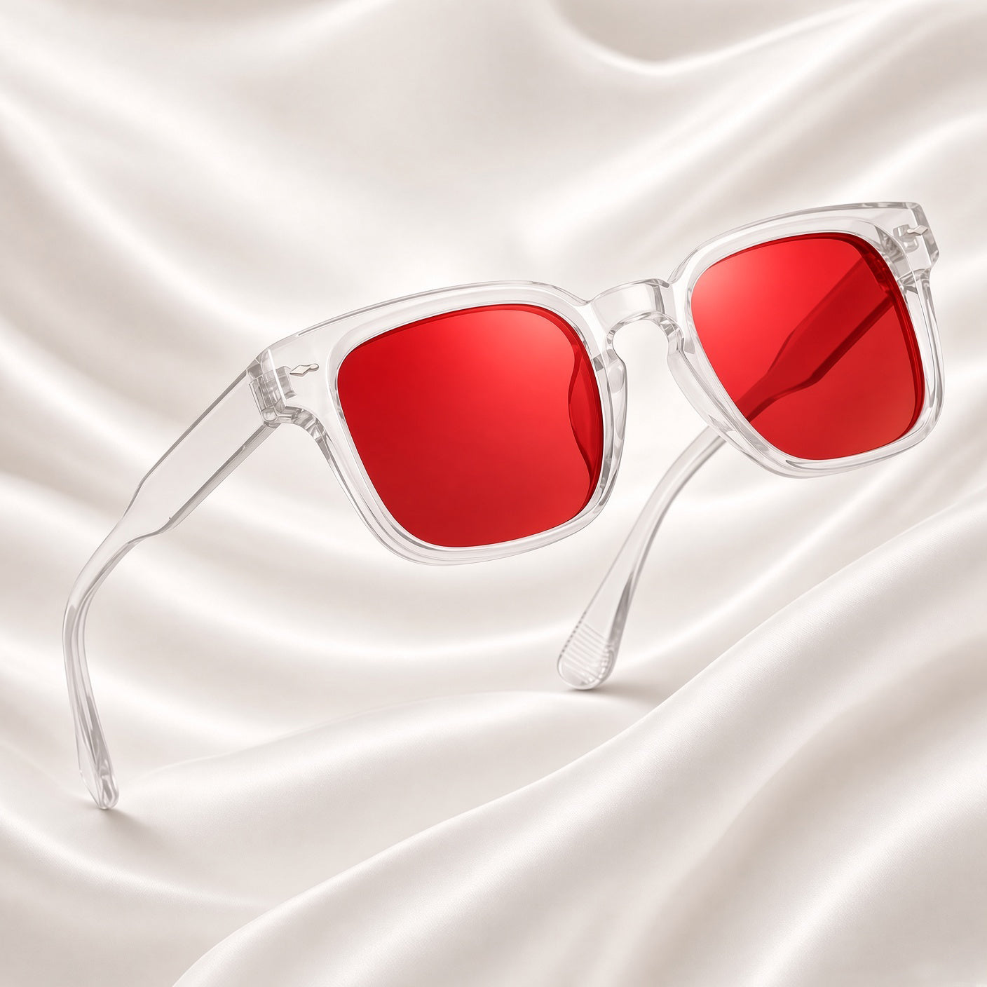 Specsnex x Thicker | Glossy Square Sunglasses | Transparent TR90 Frame | Red Mirror 100% UV Lenses