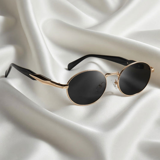 Specsnex x ROYAL Sunglasses | Gold Metal Frame Black Lenses | Oval TR90 Frame With 100% UV Protected Lenses