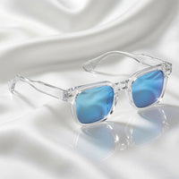 Specsnex x Thicker | Glossy Square Sunglasses | Clear TR90 Frame | Blue Mirror 100% UV Lenses