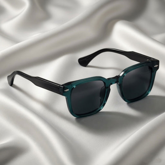 Specsnex x THICKER Sunglasses | Glossy Dark Teal Front And Translucent Black Square TR90 Frame With 100% UV Protected Black Lenses