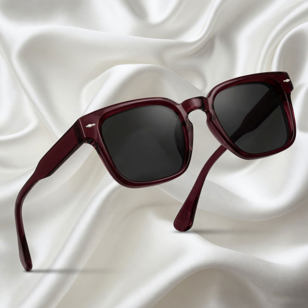 Specsnex x Thicker | Glossy Square Sunglasses | Dark Maroon TR90 Frame | 100% UV Protection