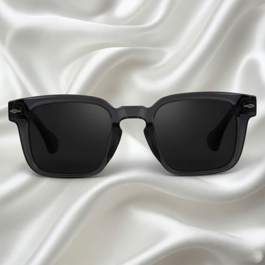 Specsnex x THICKER Sunglasses | Dark Grey Frame Black Lens | Glossy Square TR90 Frame With 100% UV Protected Lenses