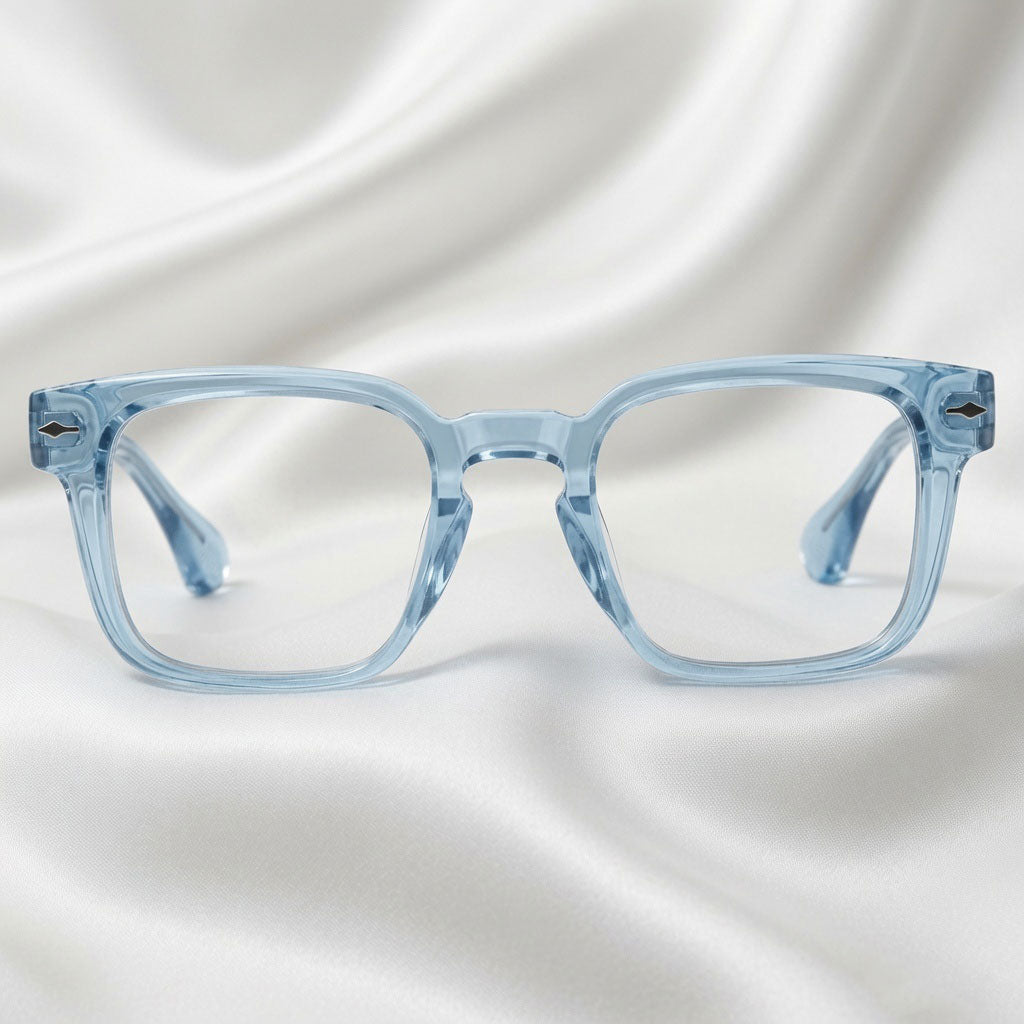 Specsnex x Thicker | Sky Blue Frame Clear Lens | Tr90 Square Glossy Frame With Clear Transparent 100% UV Protected Lenses
