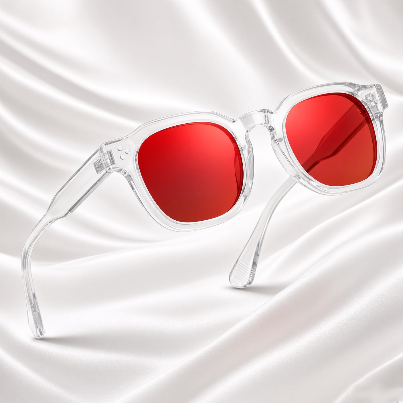 Specsnex x Robust | Glossy Round Sunglasses | Transparent TR90 Frame | Red Mirror 100% UV Lenses