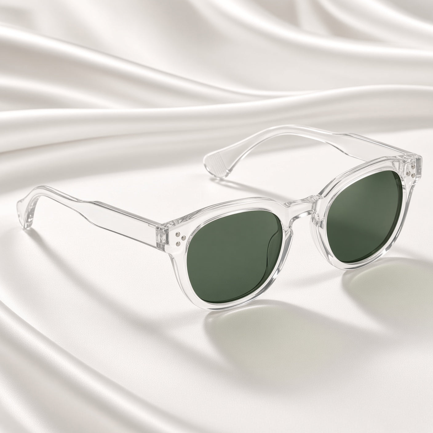 Specsnex x Robust | Glossy Round Sunglasses | Transparent TR90 Frame | Green 100% UV Lenses