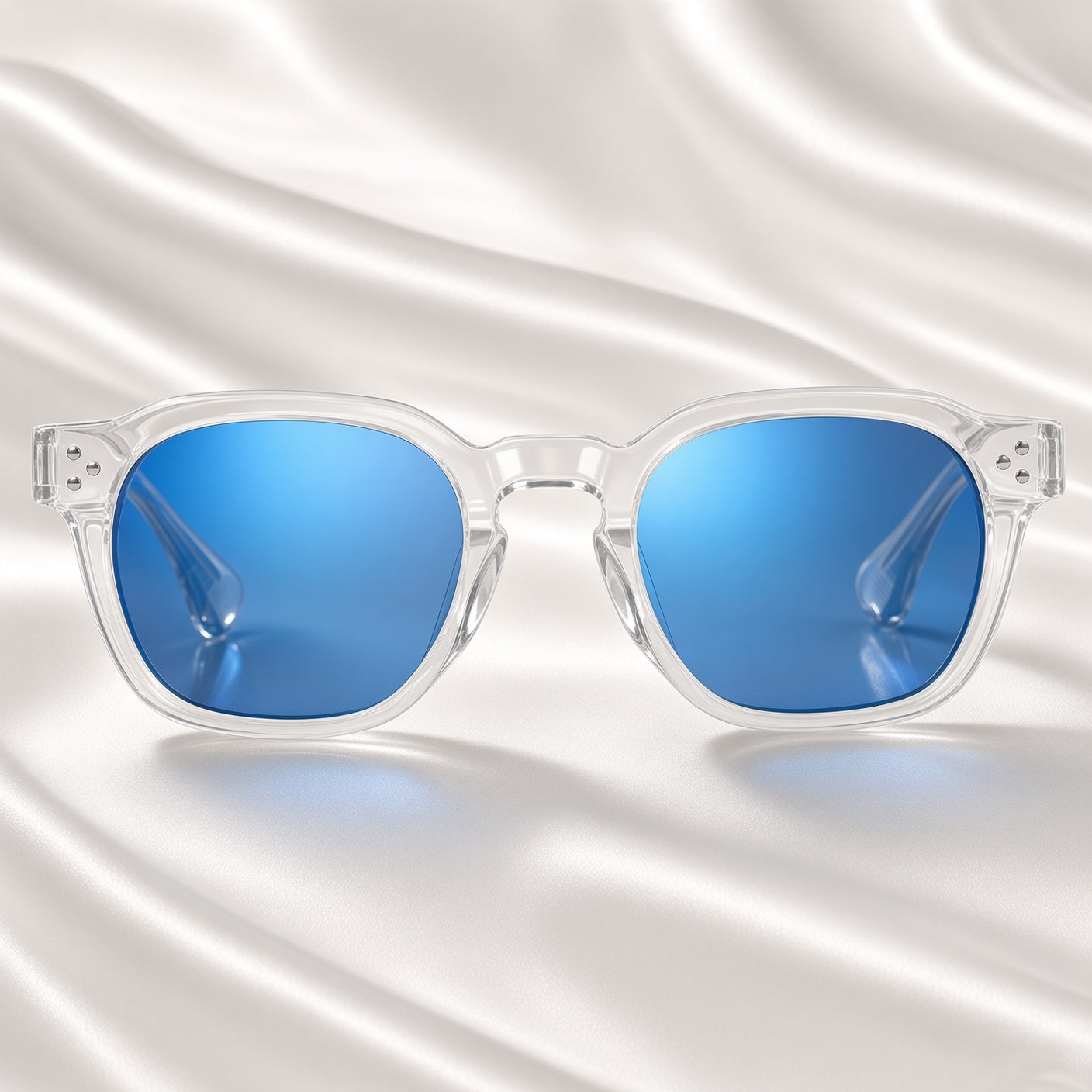 Specsnex x Robust | Glossy Round Sunglasses | Transparent TR90 Frame | Blue Mirror 100% UV Lenses