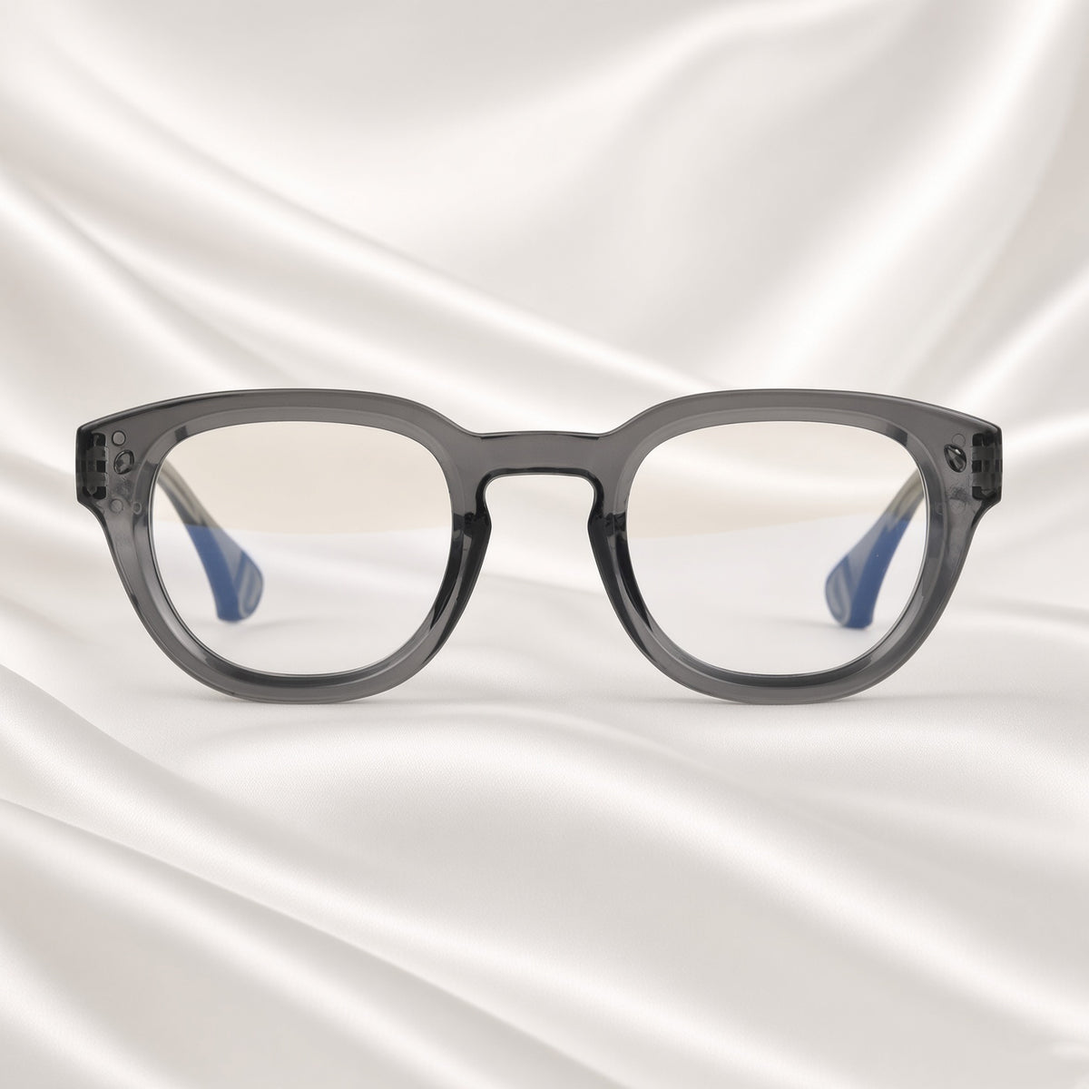 Specsnex x NOVA| Glossy Round Glasses | DARK GREY TR90 Frame | Clear 100% UV Lenses