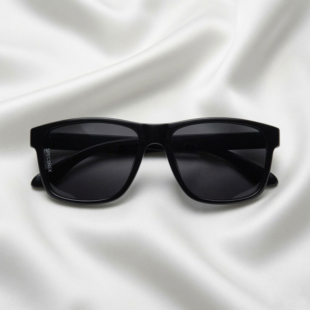 Specsnex x Crimson | Square Black TR90 Glossy Frame With Black 100% UV Protected Lenses