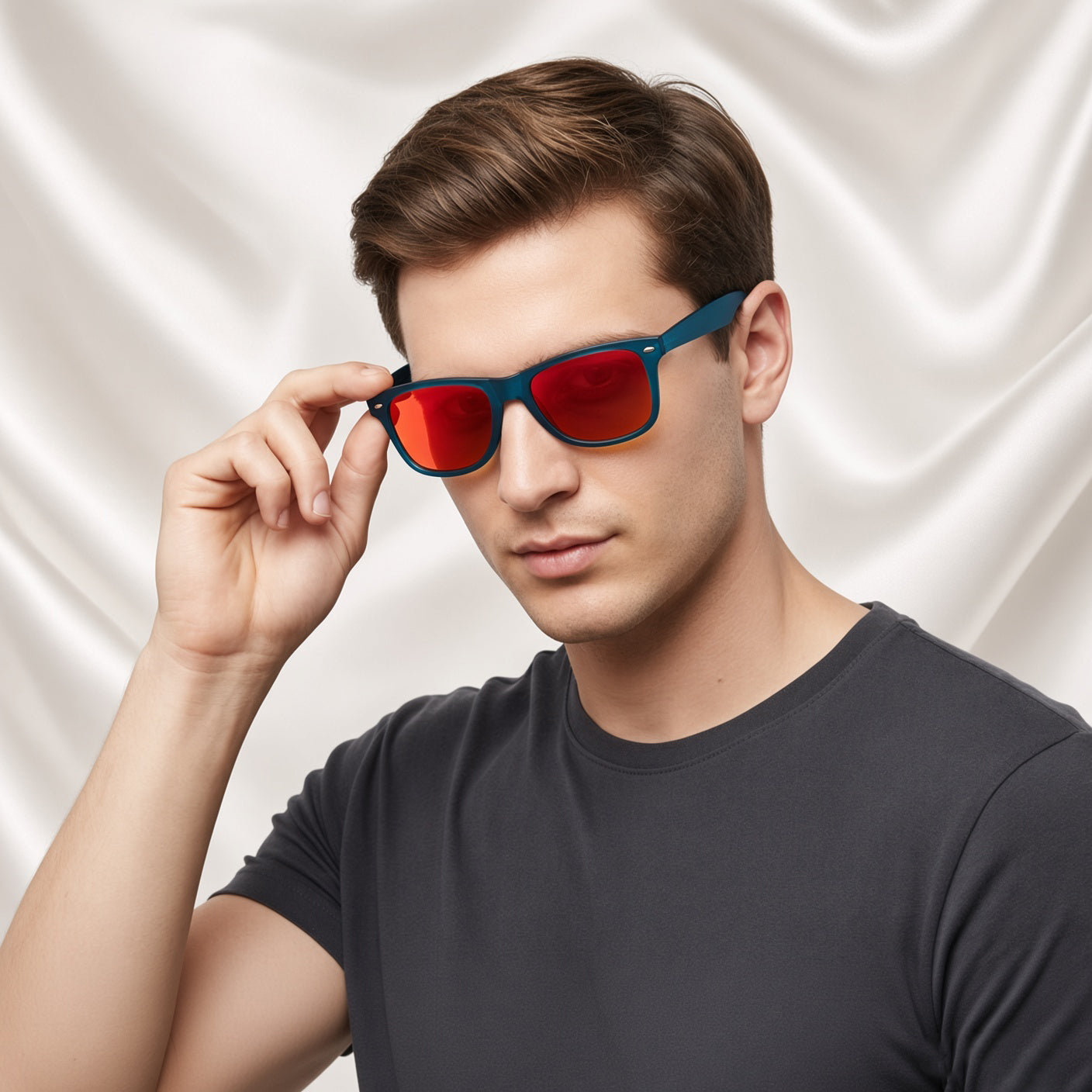 Specsnex x Legacy | Square Sunglasses | Teal Blue Rubber Coated TR90 Frame | Red Mirror 100% UV Lenses