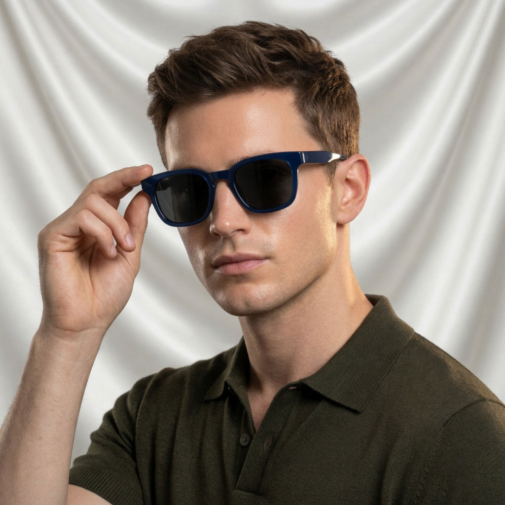 Specsnex x Thicker | Glossy Square Sunglasses | Navy Blue TR90 Frame | 100% UV Protection