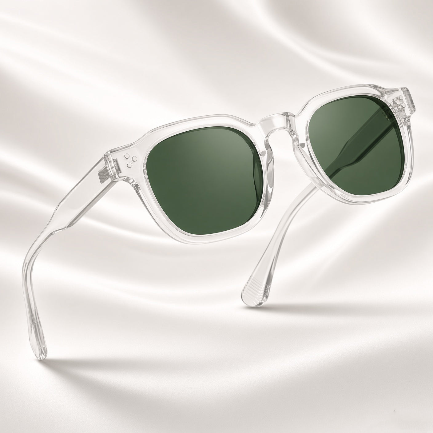 Specsnex x Robust | Glossy Round Sunglasses | Transparent TR90 Frame | Green 100% UV Lenses