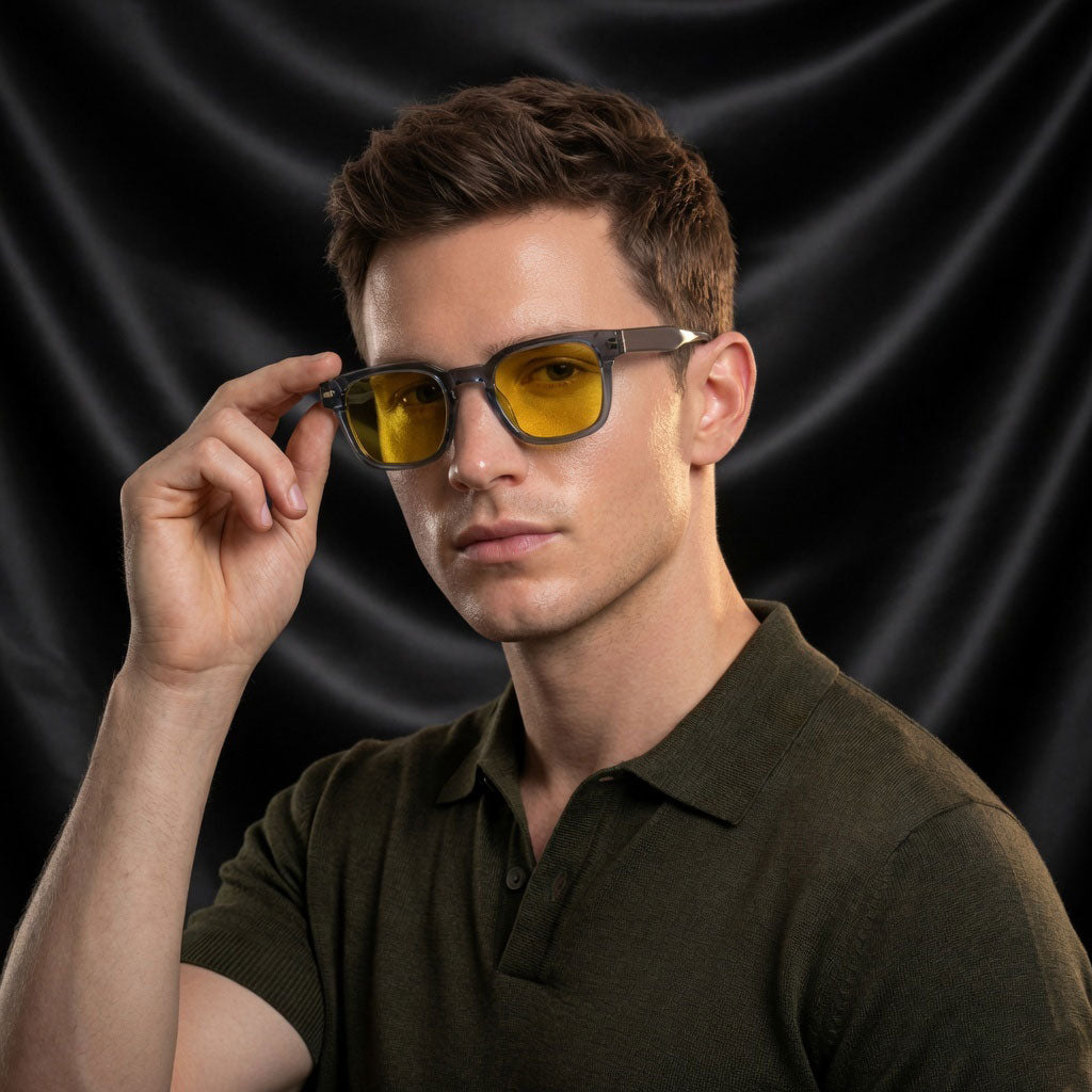 Specsnex x THICKER | Grey Frame Night Vision Lenses | Glossy Square TR90 Frame With 100% UV Protected  Lenses