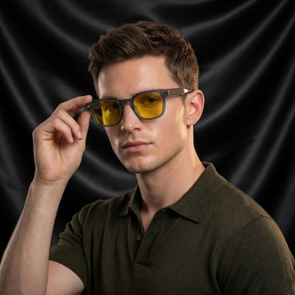 Specsnex x THICKER | Grey Frame Night Vision Lenses | Glossy Square TR90 Frame With 100% UV Protected  Lenses