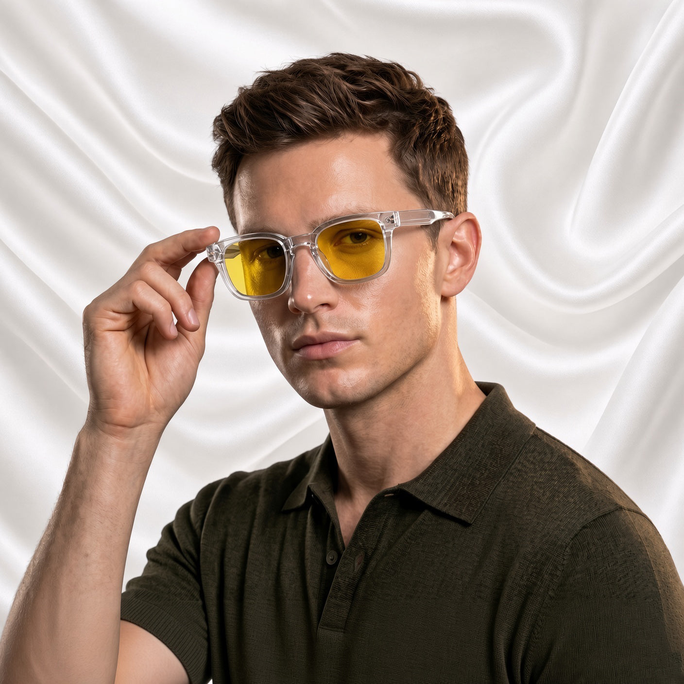 Specsnex x Thicker | Glossy Square Sunglasses | Transparent TR90 Frame | Night Vision 100% UV Lenses